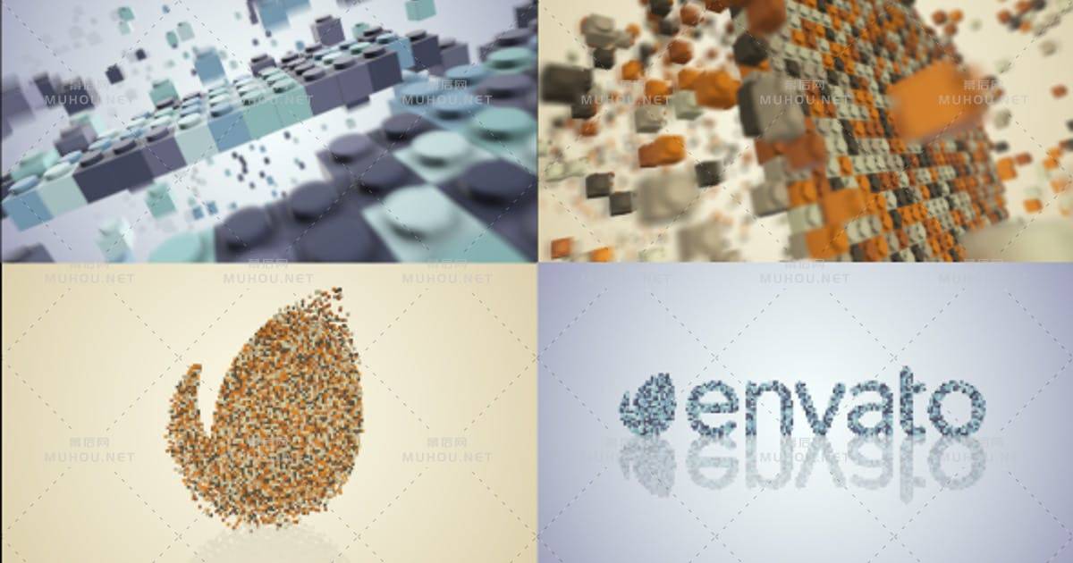 积木logo标志构建三维粒子拼接AE视频模板