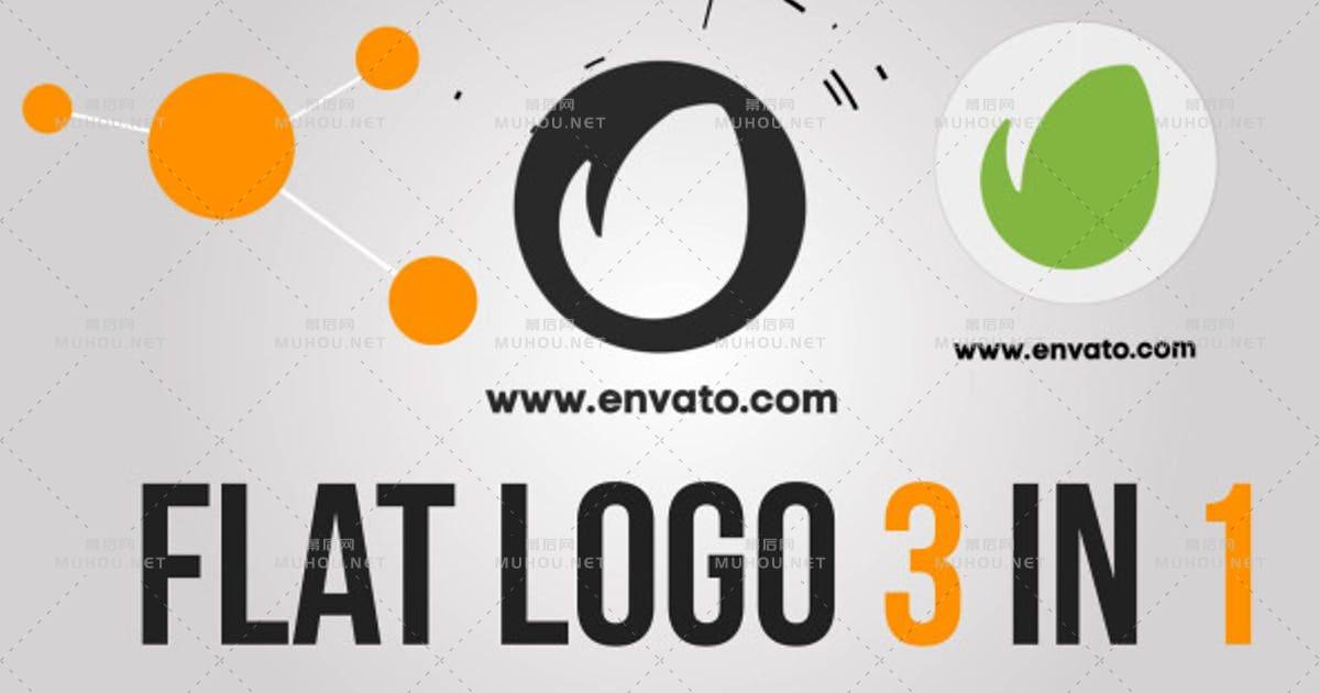 平面动画logo标志3合1AE视频模板