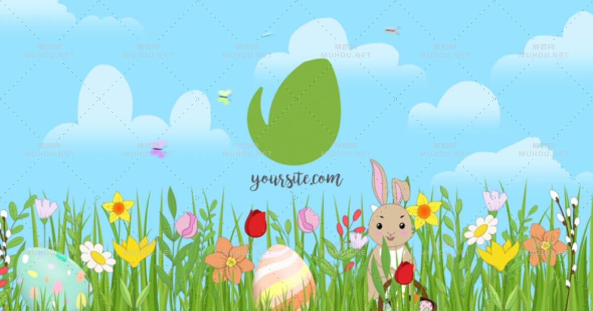 春天卡通动画复活节彩蛋logo揭示AE视频模板