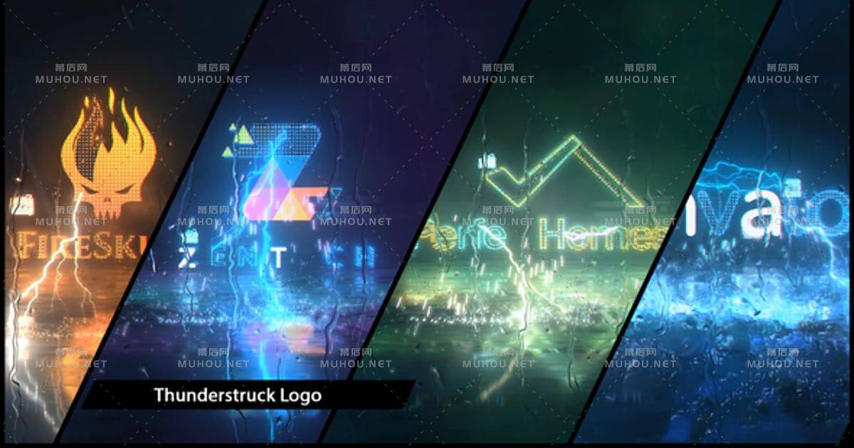 雷声撞击震撼闪电logo标志AE视频模板