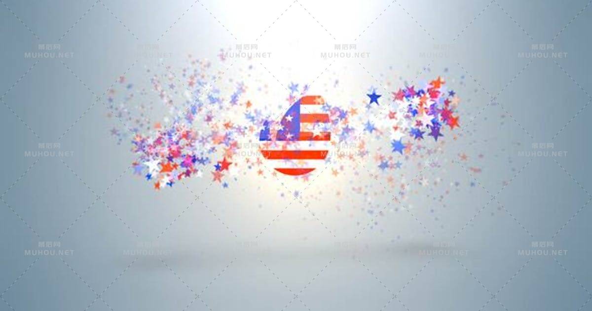 美国pcriotic标志粒子破碎动画PR视频模板