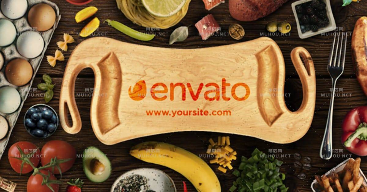 厨房菜板上的logo食品标志PR视频模板
