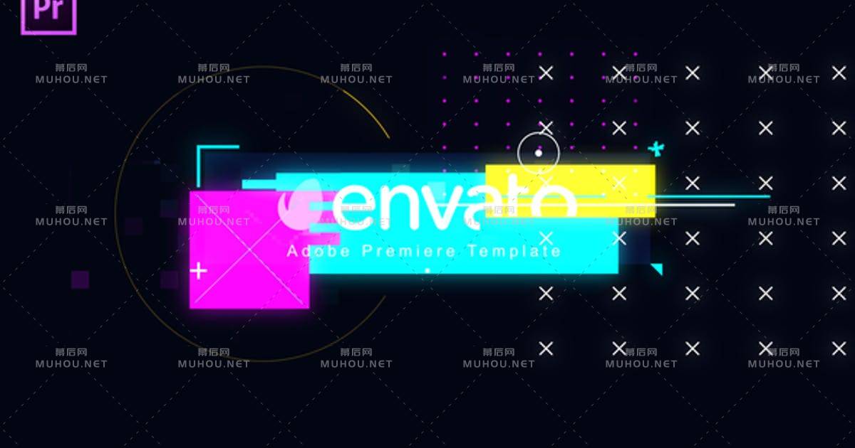 Glitch Reveal几何彩色图形动态logo标志PR视频模板