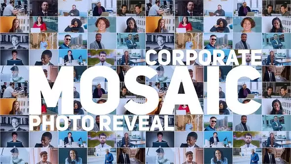 照片拼接组合LOGO标志片头AE视频模板素材 Mosaic Photo Reveal | Corporate Logo