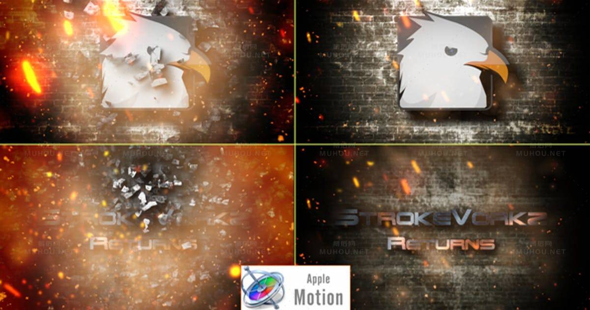 电影火灾冲击标志运动Cinematic Fire Impact Logo - Apple Motion视频FCPX模板