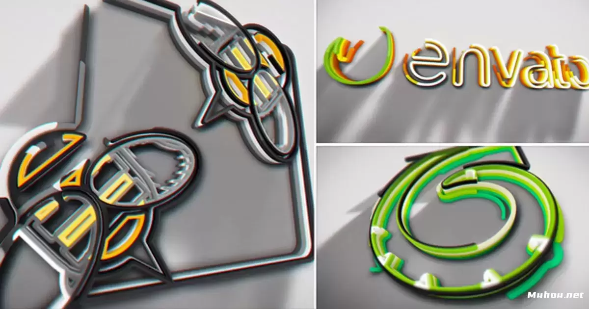 AE模版-彩色画笔绘制出三维logo标志介绍Colorful Stroke Logo Intro