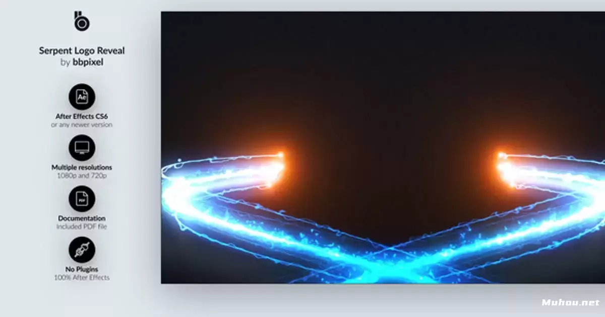 光绘扭曲发光logo标志显露AE模版Serpent Logo Reveal