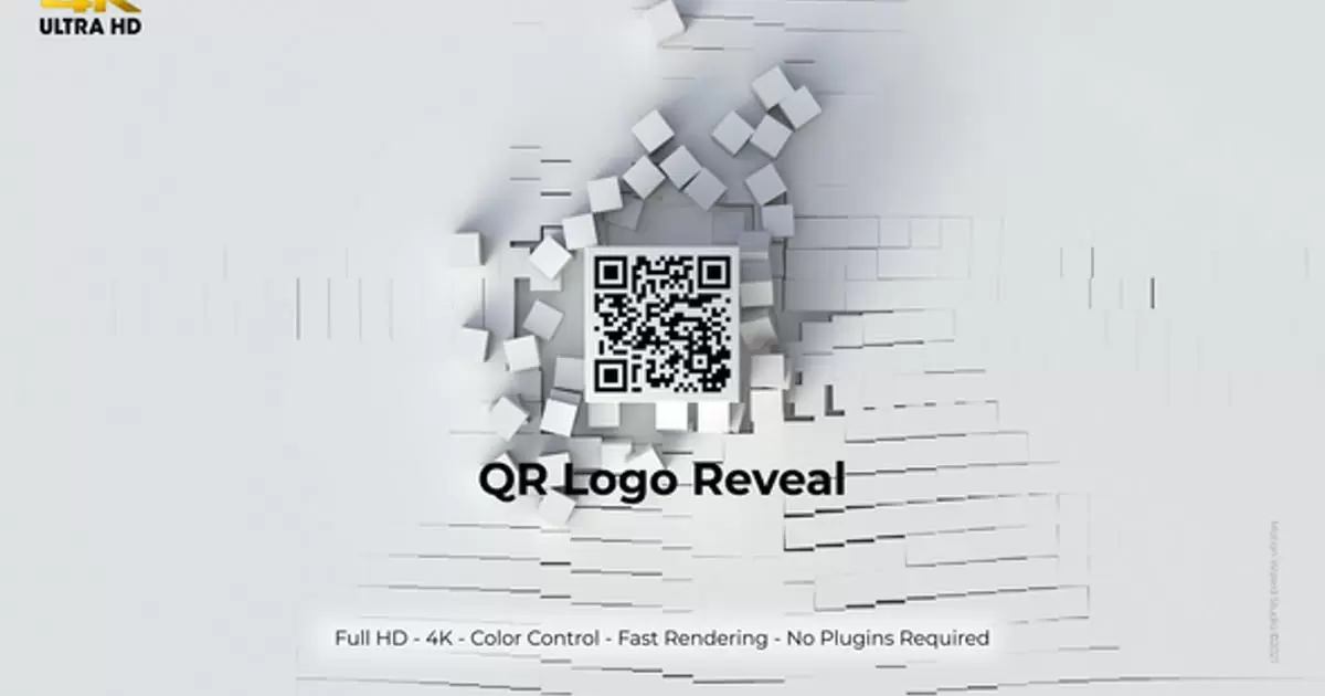QR二维码标志破墙而出显露AE模版QR Logo Reveal