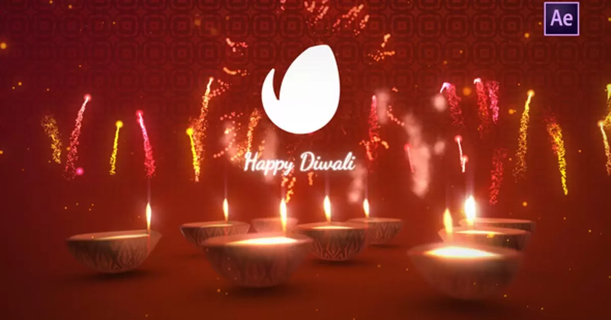 燃烧的蜡烛灯节日喜庆logo标志揭示AE模版Diwali Logo Reveal