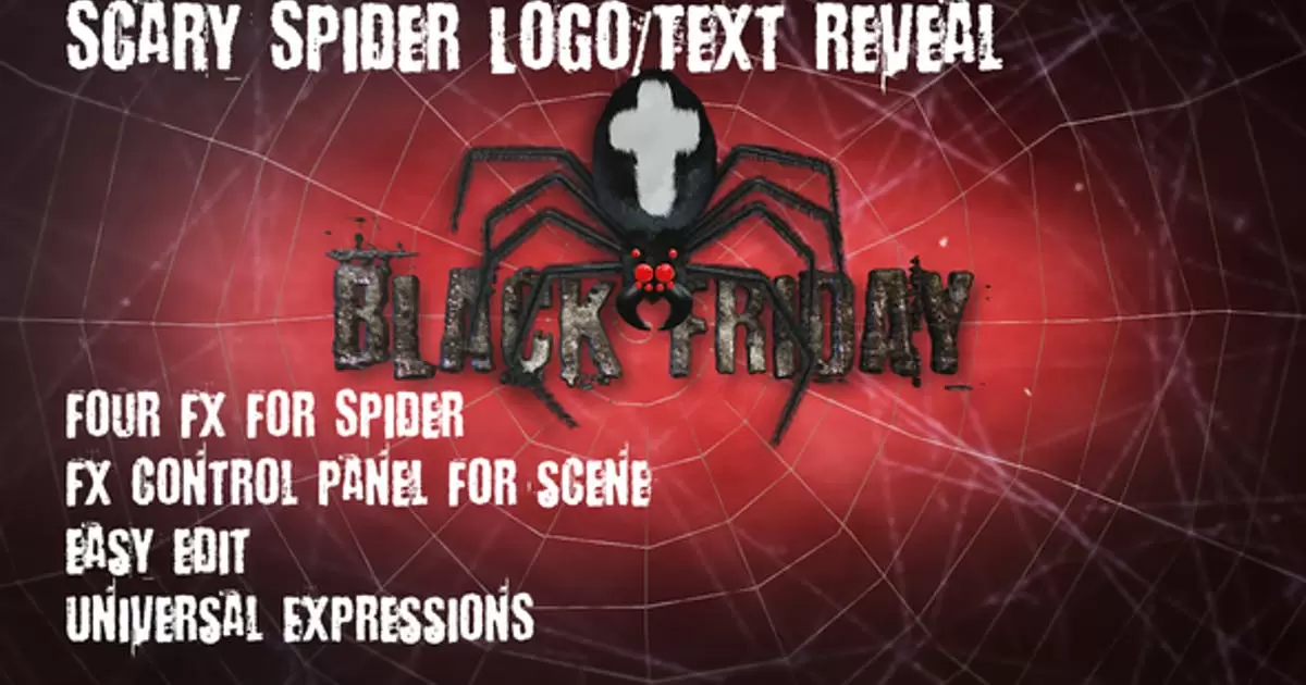 可怕的蜘蛛标志文字揭示AE模版Scary Spider Logo Text Reveal