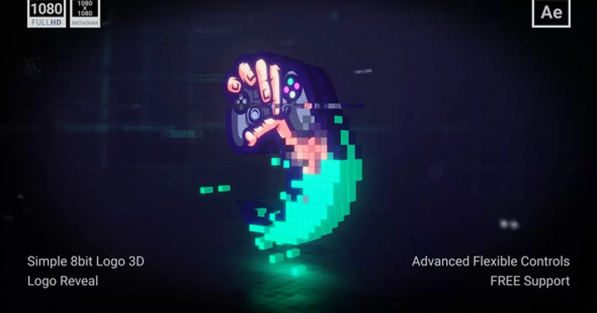 简单的8位像素立方体3D标志AE模版Simple 8bit Pixel Cube Logo 3D