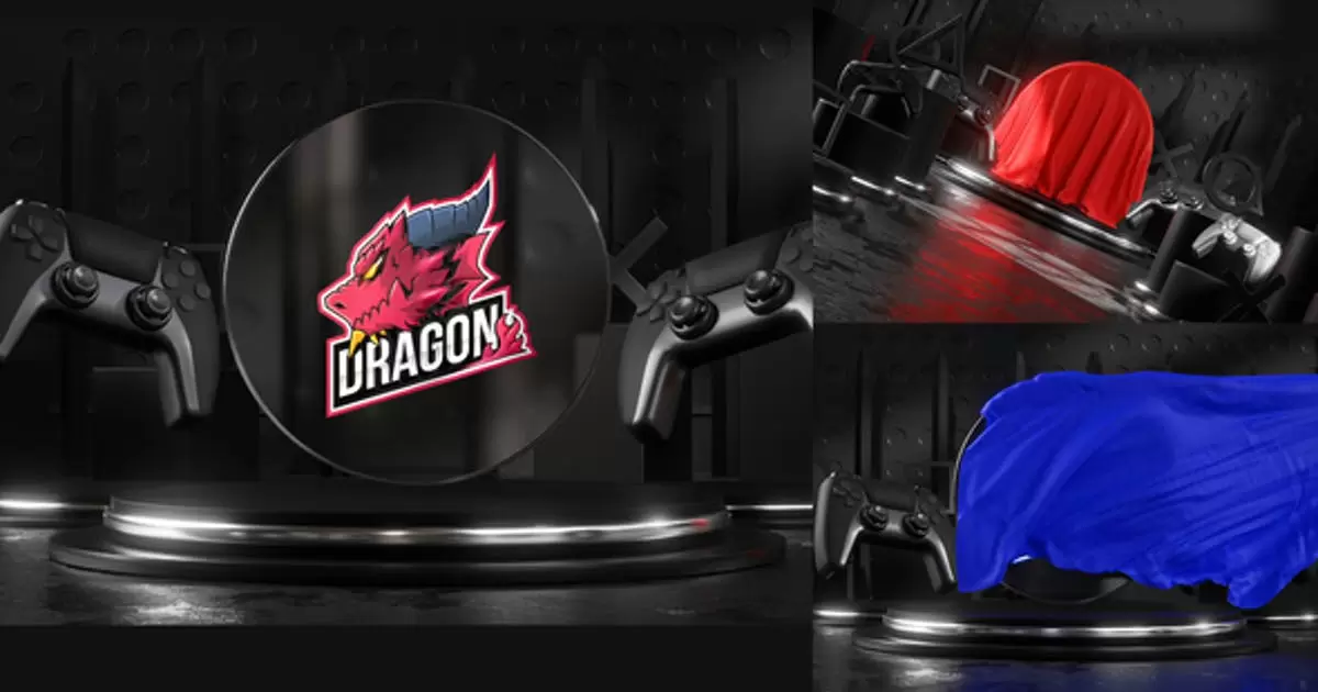 游戏风格logo标志布揭示AE模版Gaming Logo Cloth Reveal