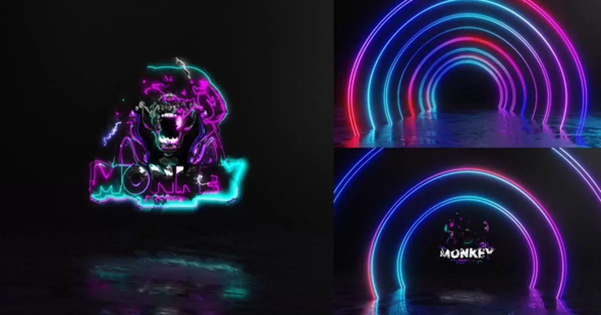 霓虹灯隧道电气赛博朋克游戏风logo标志AE模版Neon Tunnel Electric Logo