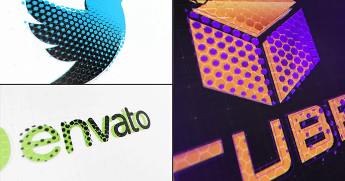 六角形点阵logo标志显示AE模版Hexagon Logo Reveal