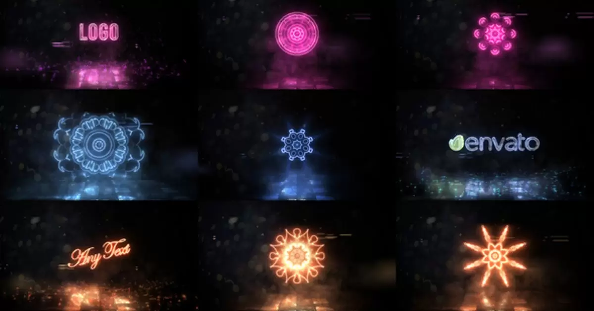 万花筒霓虹发光logo标志AE模版Kaleidoscope Neon Logo