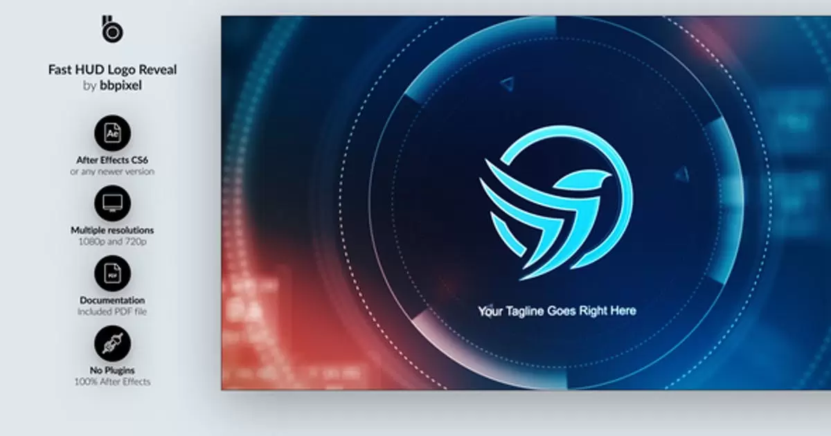 hub科技显示器logo标志揭示AE模版Fast HUD Logo Reveal