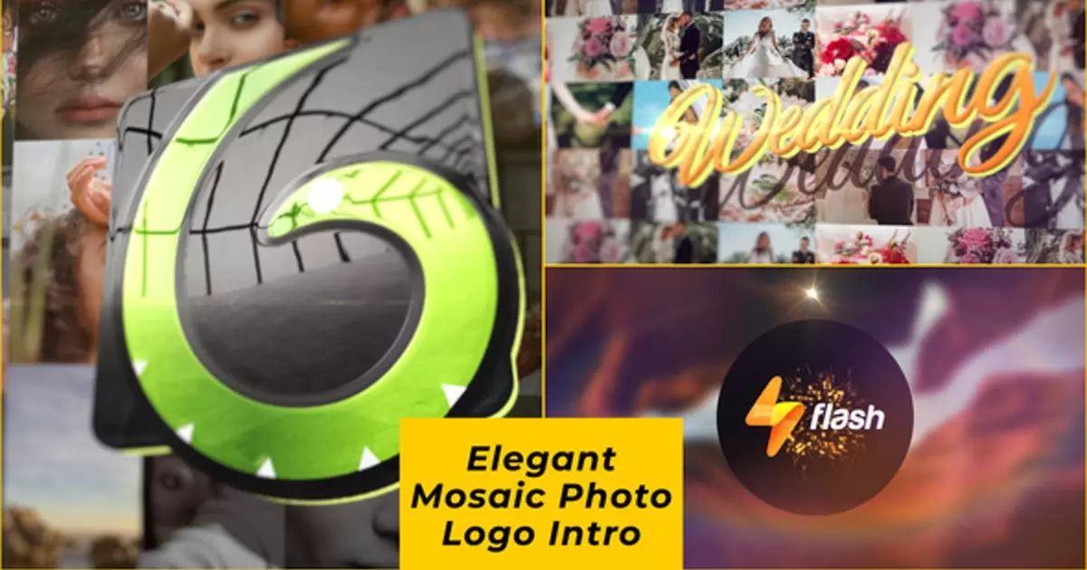 优雅的马赛克照片汇聚logo标志介绍AE模版Elegant Mosaic Photo Logo Intro