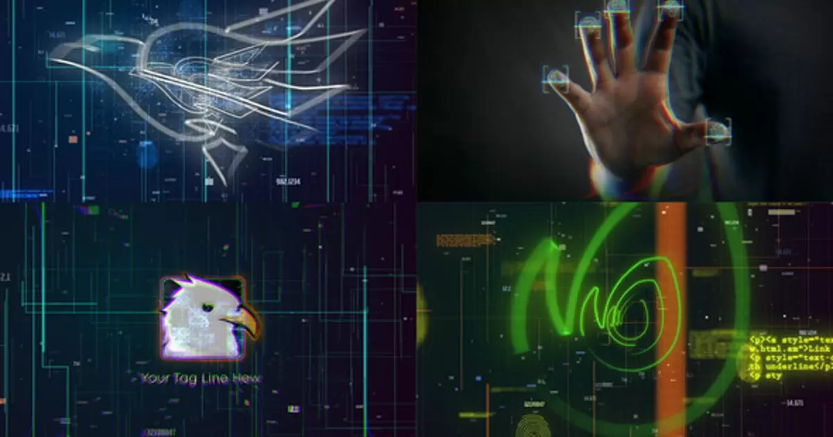 扫描指纹生物识别logo标志揭示AE模版Scan Fingerprint Biometrics Logo Reveal