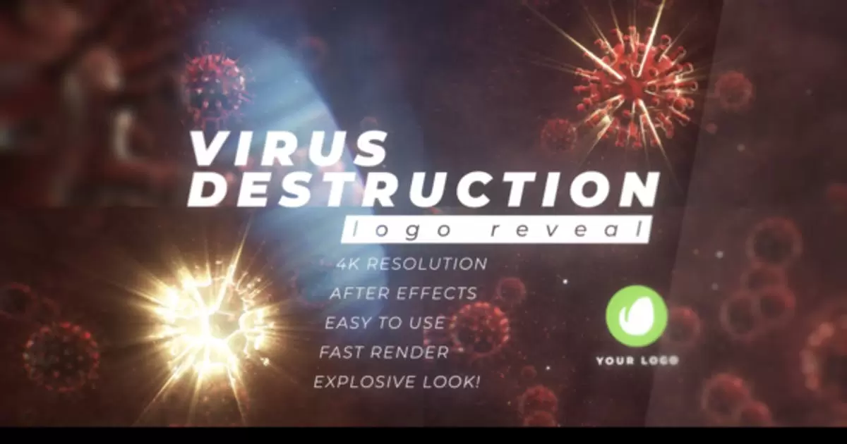 新型病毒杀毒销毁标志显露AE模版Virus Destruction Logo Reveal