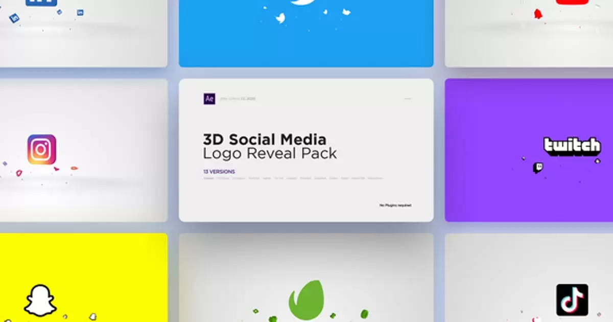3D社交媒体徽标logo显示包AE模版3D Social Media Logo Reveal Pack