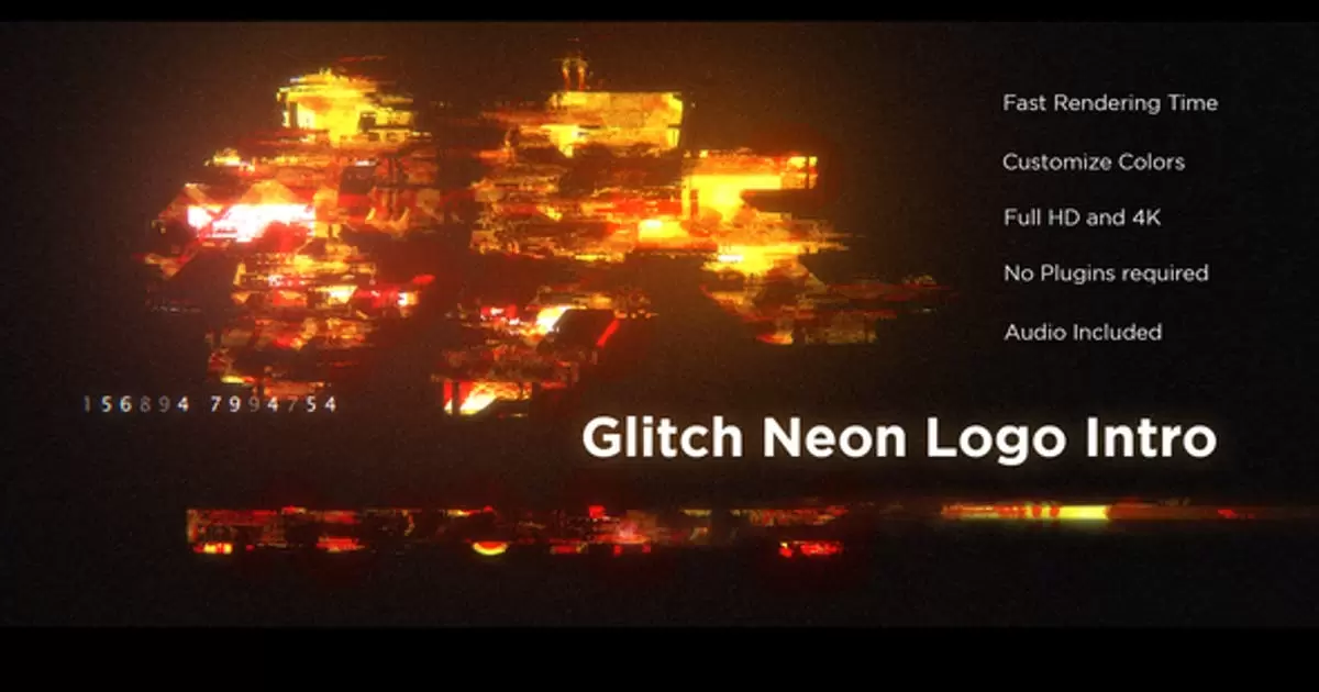 信号干扰logo霓虹灯标志介绍AE模版Glitch Neon Logo Intro