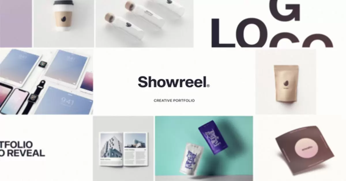 照片组合logo徽标显示AE模版Portfolio Logo Reveal