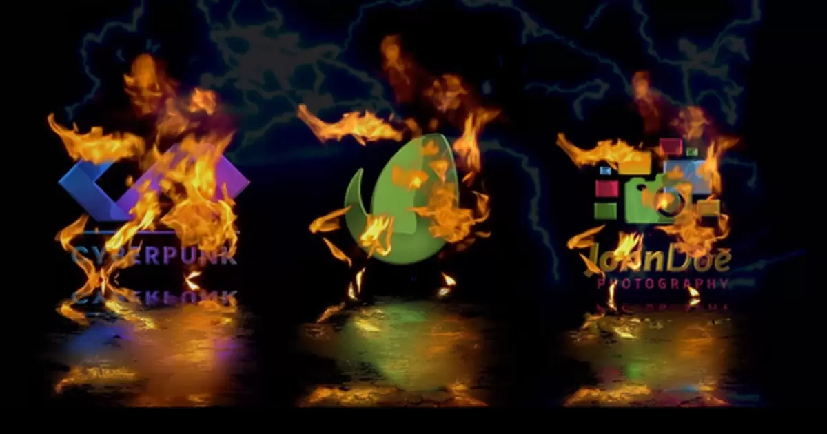 电气和火焰燃烧logo标志揭示AE模版Electric and fire Logo Reveal