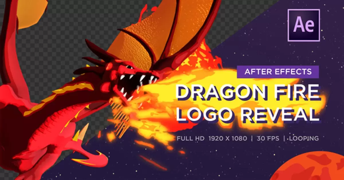 凶猛龙火王喷火logo标志显露AE模版Dragon Fire Logo Reveal
