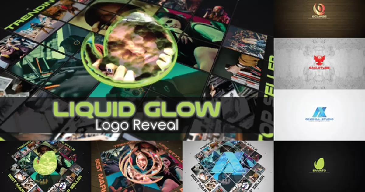 液体发光LOGO标志揭示AE模版Liquid Glow Logo Reveal