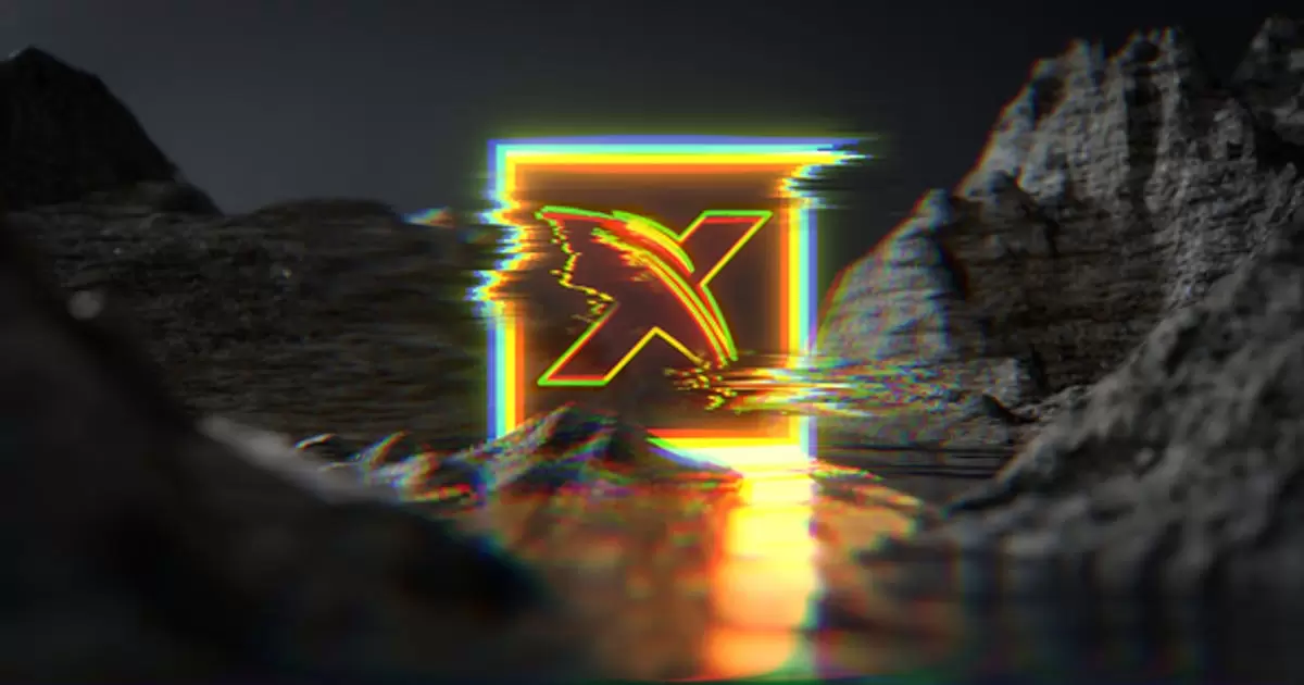 霓虹毛刺水地形logo标志AE模版Neon Glitch Water Terrain Logo