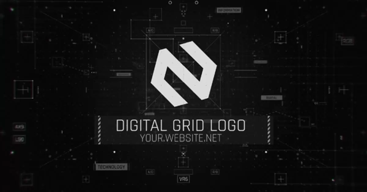 数字网格高科技logo标志AE模版Digital Grid Logo