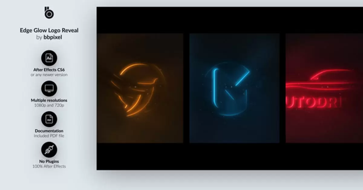 边缘发光logo标志显示AE模版Edge Glow Logo Reveal