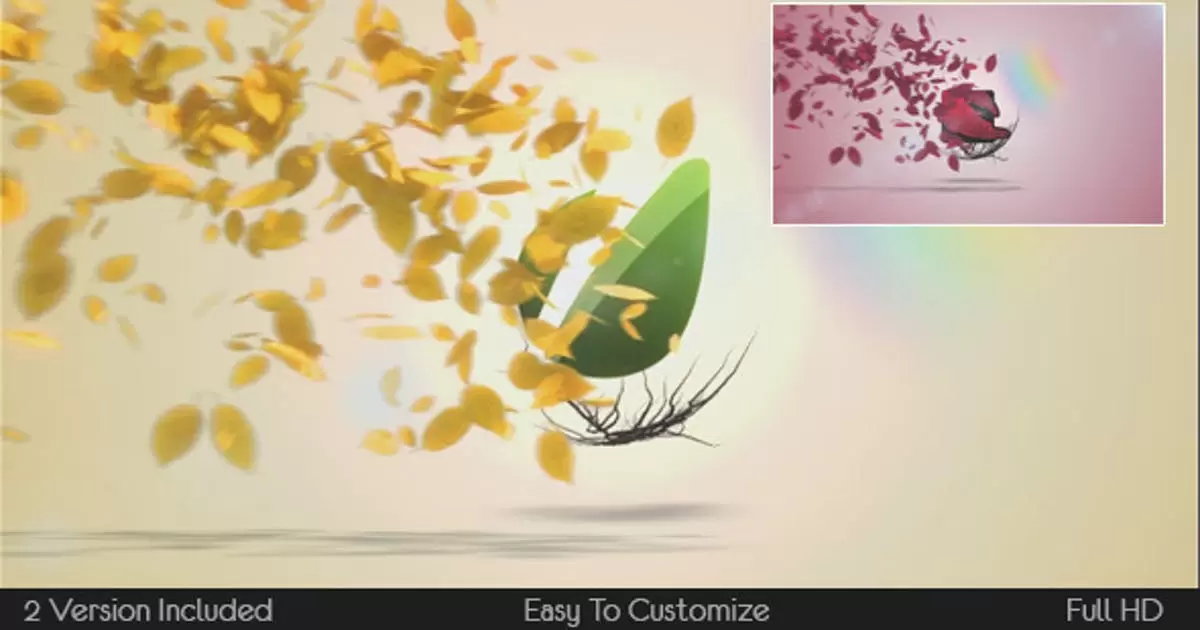 飞叶花瓣汇聚logo标志显露AE视频模版Flying Leaves Logo Reveal