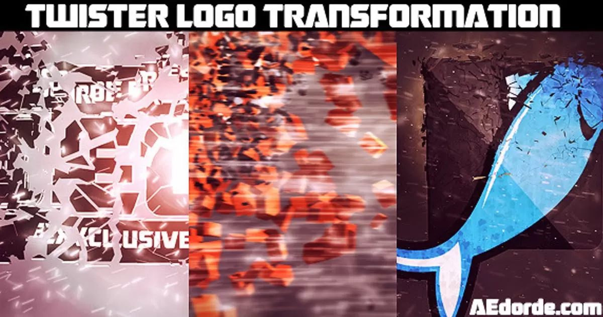 Twister标志转换置换特效粒子破碎AE视频模版Twister Logo Transformation