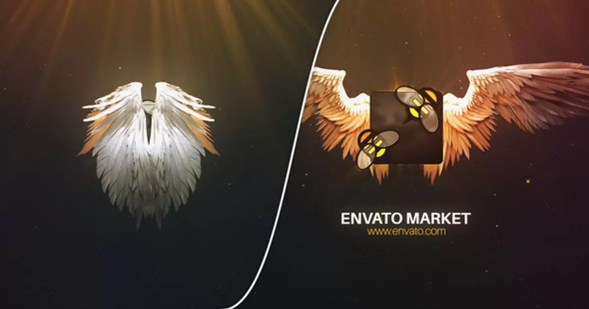 天使翅膀展开炫酷logo标志AE视频模版Angel Wings Logo