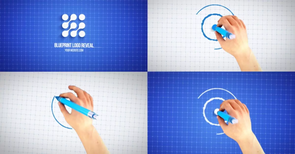 手绘蓝图标志揭示AE模版Hand Drawing Blueprint Logo Reveal