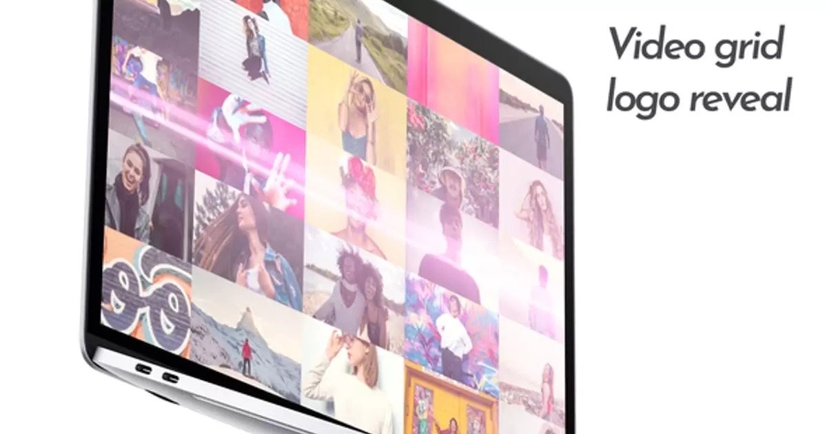 视频网格徽标多图显示AE视频模版Video Grid Logo Reveal