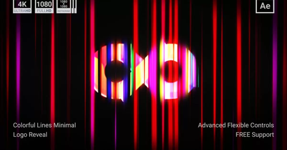 彩色线条最小标志显示AE视频模版Colorful Lines Minimal Logo Reveal