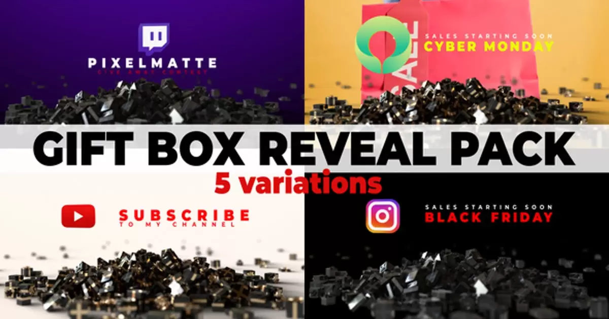 破碎的金属盒子logo包装AE模版Gift Box Reveal Packs