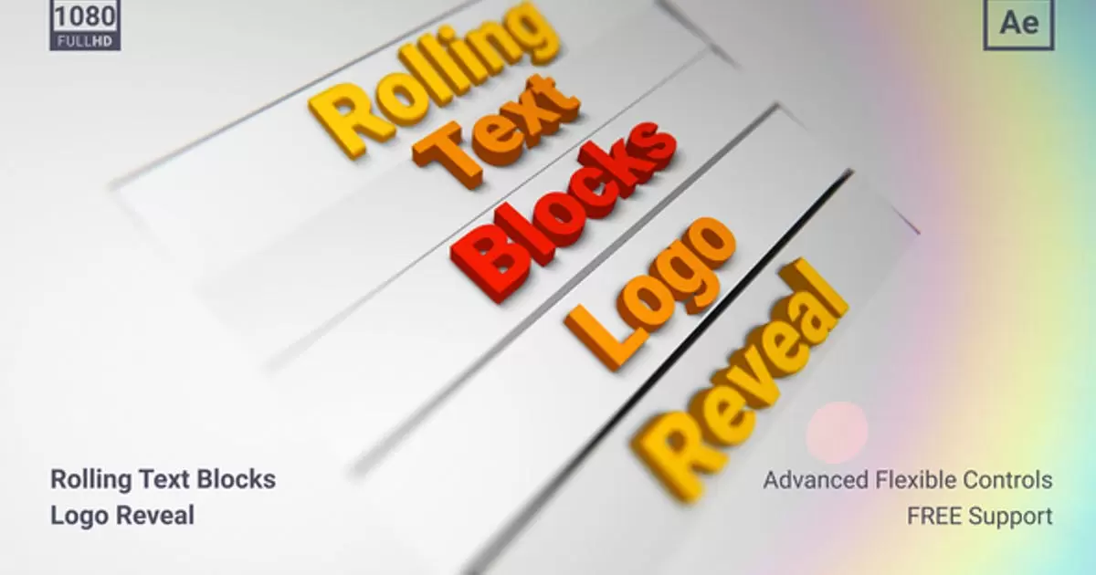 滚动文本块三维logo文字动画AE模版Rolling Text Blocks