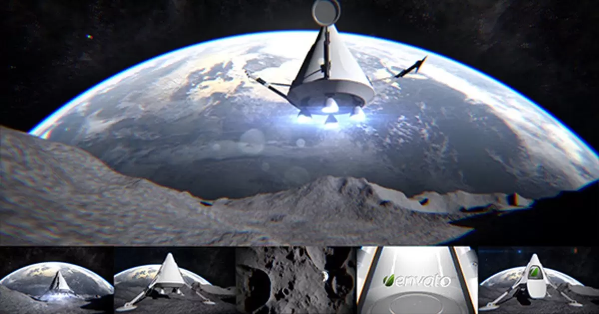 登月太空宇宙飞船logo标志AE视频模版Moon Landing