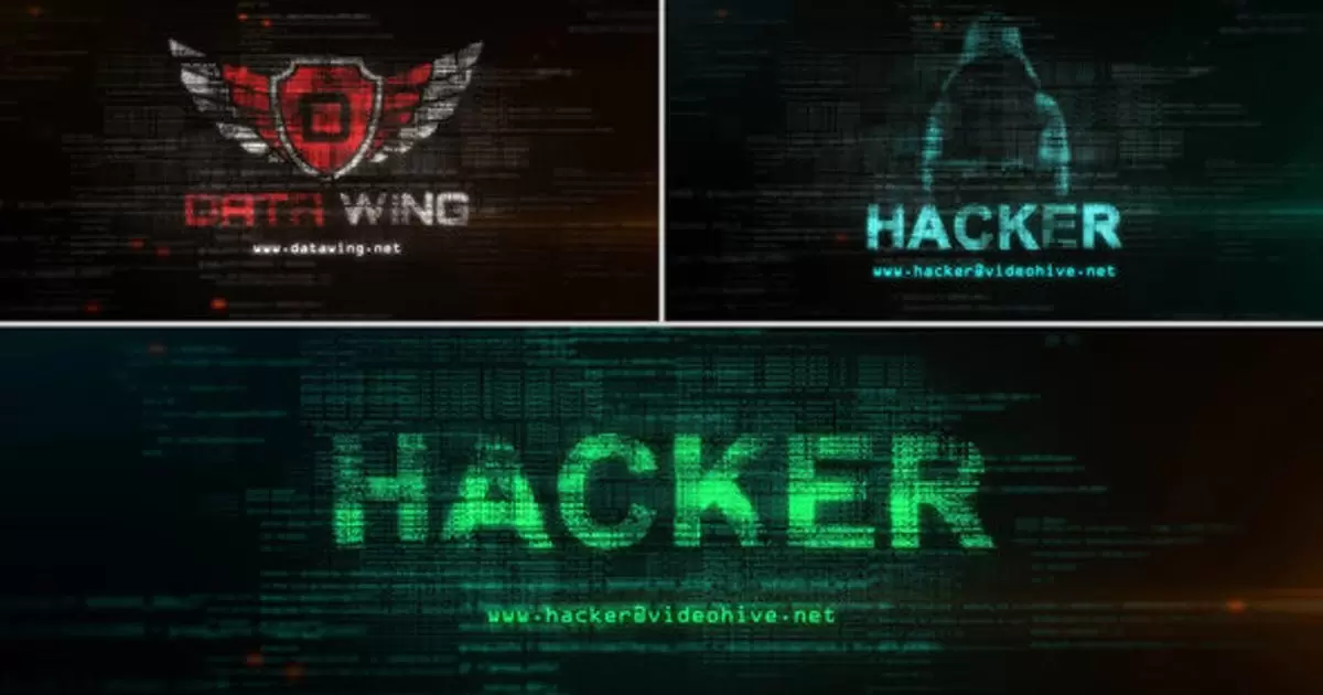 黑客帝国高科技信息网络logoLOGO标志揭示AE视频模版Hacker Logo Reveal