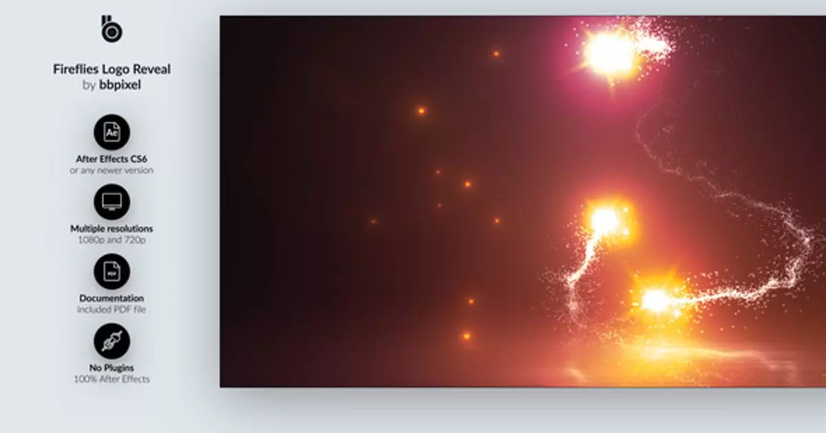萤火虫发光粒子logo标志显露AE视频模版Fireflies Logo Reveal