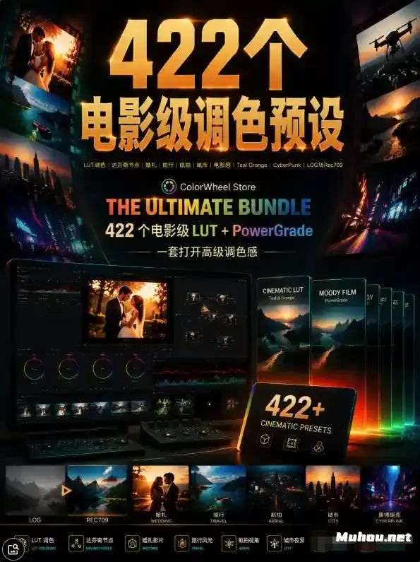422 个电影级 LUT 预设合集+ PowerGrade!从婚礼到航拍,视频质感直接 Cinematic Pro
