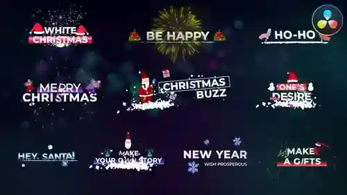 带有动画粒子效果的节日圣诞节和新年标题达芬奇模板