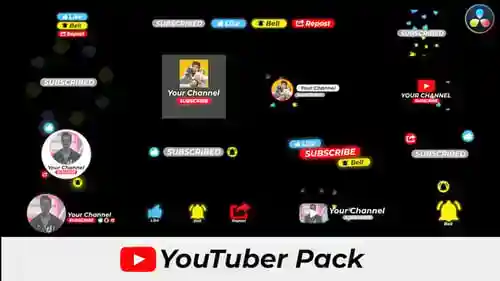 动画YouTube订阅按钮和频道包装达芬奇模板