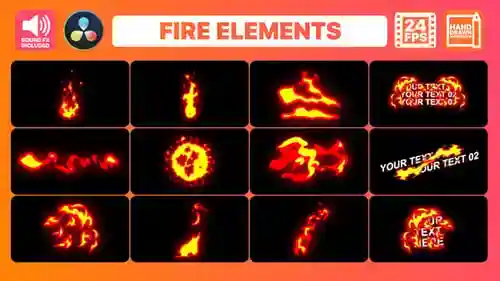 用于视频项目的动态手绘Fire FX Pack元素达芬奇模板