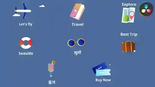 基本的动画旅行图标和现代标题旅程达芬奇模板