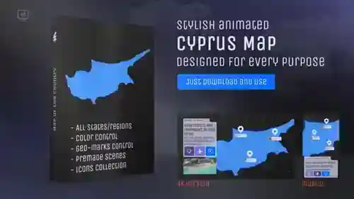 塞浦路斯地图-塞浦路斯共和国地图套件,视频显示ft.3d地图和广播地图AE视频