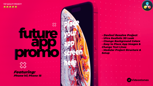 现代应用程序促销视频,具有动态3D手机模型,产品促销ft.App促销和3D样机达芬奇模板